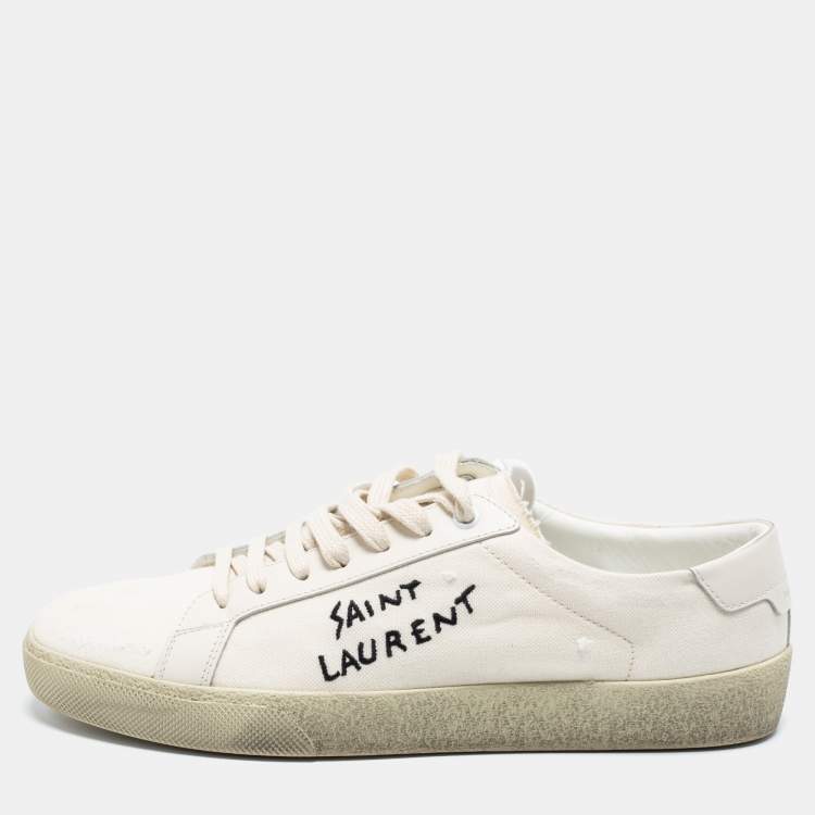Pre Owned Saint Laurent Off-White Canvas Logo Court Classic Low-Top Sneakers Size 40