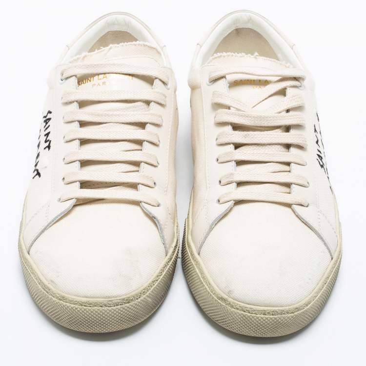 Pre Owned Saint Laurent Off-White Canvas Logo Court Classic Low-Top Sneakers Size 40