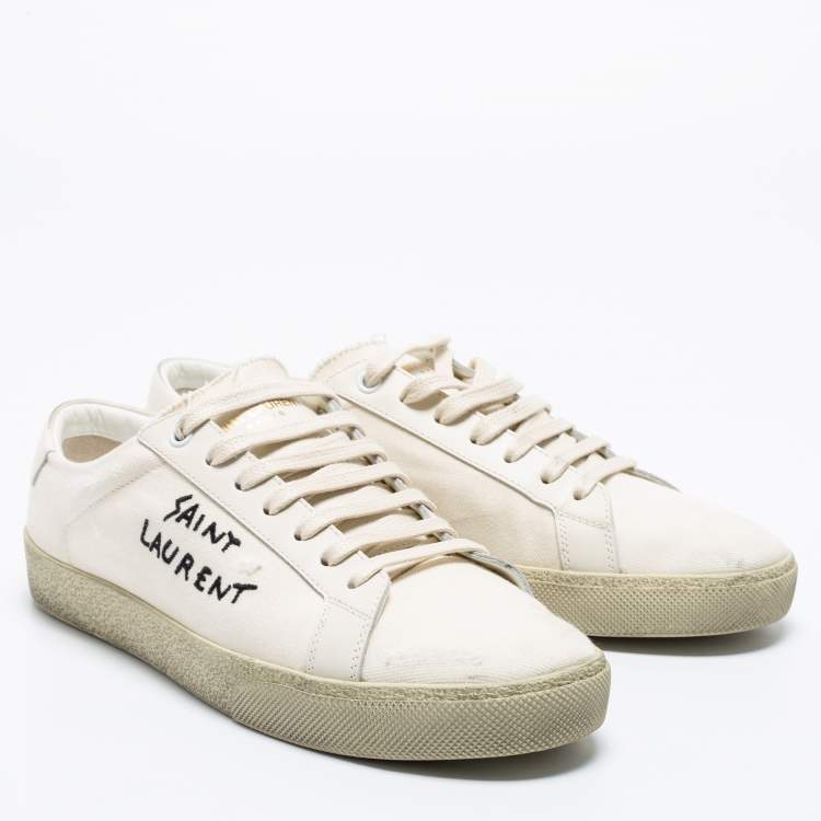 Pre Owned Saint Laurent Off-White Canvas Logo Court Classic Low-Top Sneakers Size 40