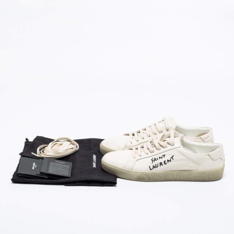 Pre Owned Saint Laurent Off-White Canvas Logo Court Classic Low-Top Sneakers Size 40
