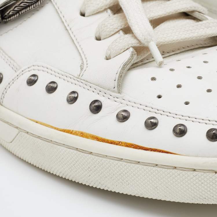 Pre Owned Saint Laurent White Leather Studded High Top Sneakers Size 44