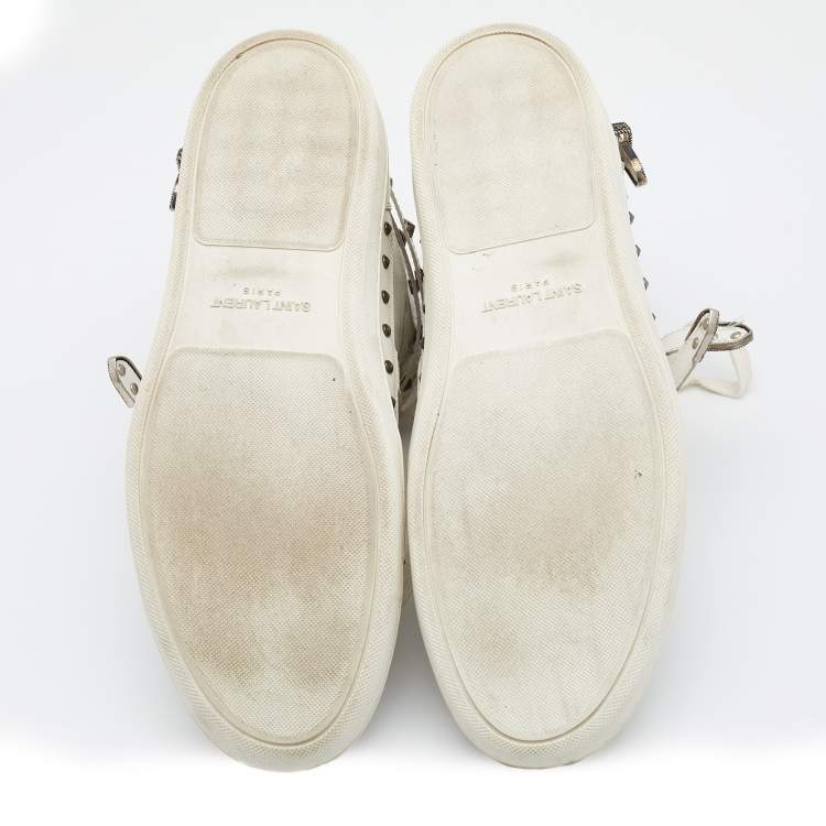 Pre Owned Saint Laurent White Leather Studded High Top Sneakers Size 44