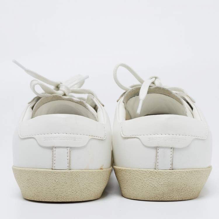 Pre Owned Saint Laurent White Leather Court Classic Lace Up  Sneakers  Size 41