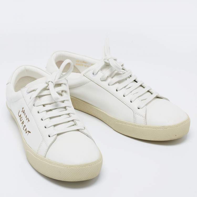 Pre Owned Saint Laurent White Leather Court Classic Lace Up  Sneakers  Size 41