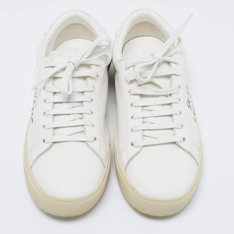 Pre Owned Saint Laurent White Leather Court Classic Lace Up  Sneakers  Size 41