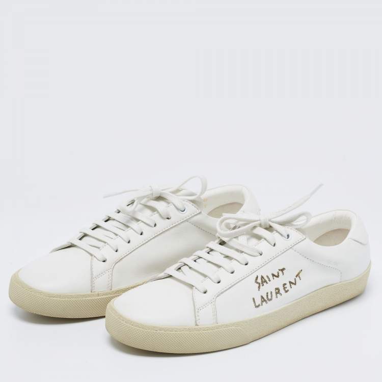Pre Owned Saint Laurent White Leather Court Classic Lace Up  Sneakers  Size 41