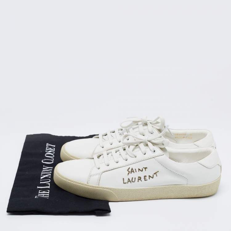 Pre Owned Saint Laurent White Leather Court Classic Lace Up  Sneakers  Size 41