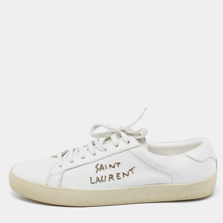 Pre Owned Saint Laurent White Leather Court Classic Lace Up  Sneakers  Size 41