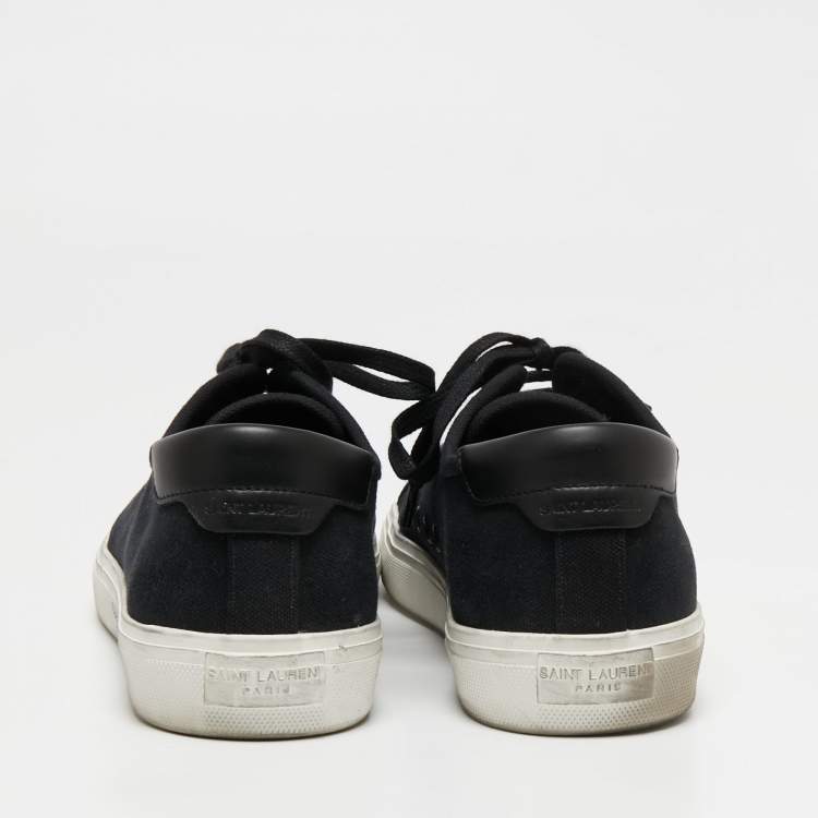 Pre Owned Saint Laurent Black Canvas And Leather Malibu Low Top Sneakers Size 44