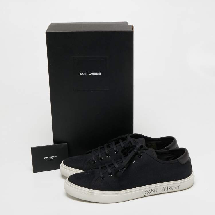Pre Owned Saint Laurent Black Canvas And Leather Malibu Low Top Sneakers Size 44