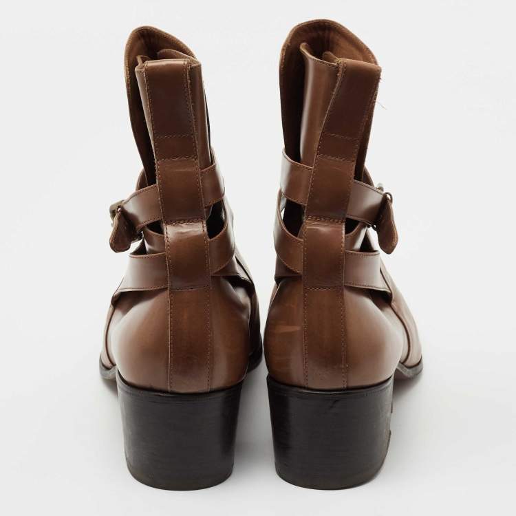 Pre Owned Saint Laurent Light Brown Leather Ankle Boots Size 46