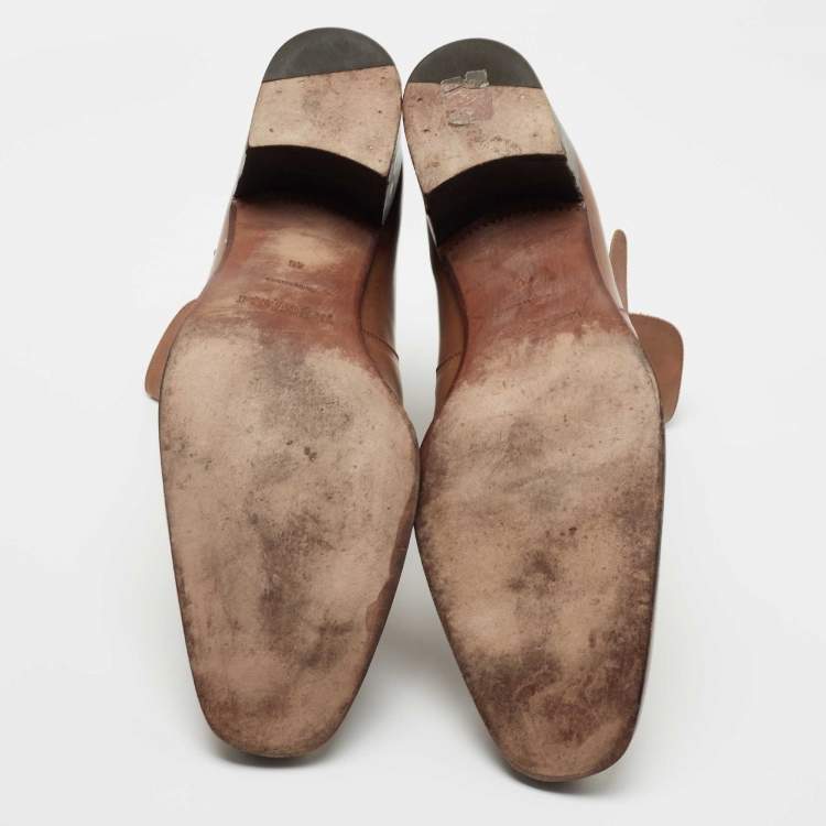 Pre Owned Saint Laurent Light Brown Leather Ankle Boots Size 46