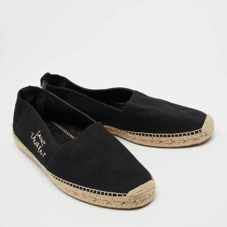 Pre Owned Saint Laurent Black Canvas Embroidered Logo Slip On Espadrilles Size 44