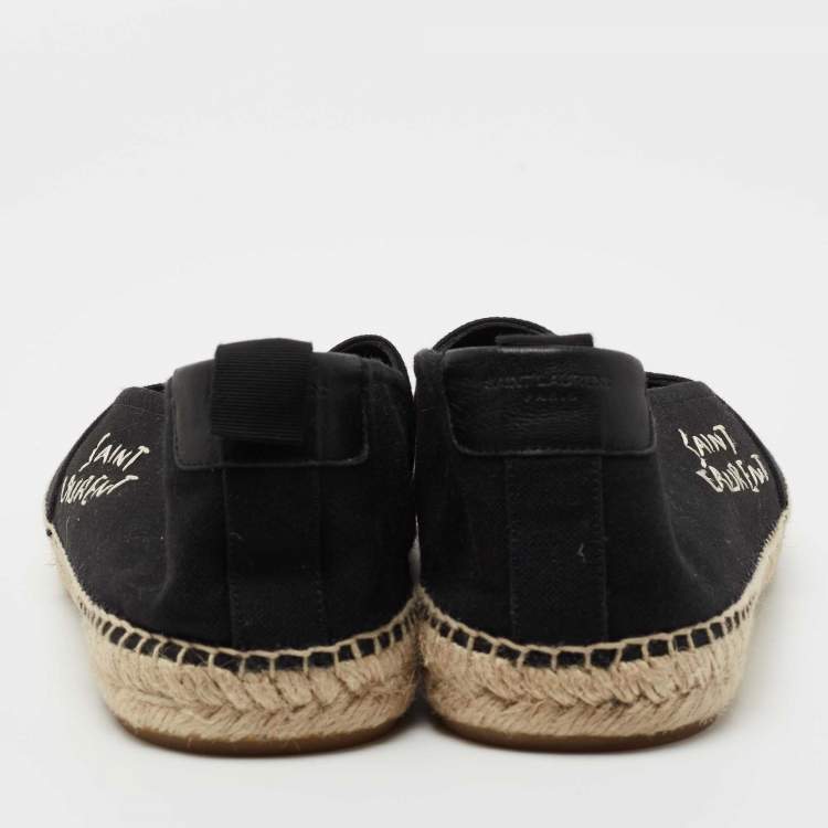 Pre Owned Saint Laurent Black Canvas Embroidered Logo Slip On Espadrilles Size 44