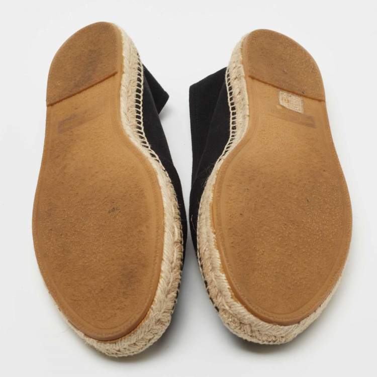 Pre Owned Saint Laurent Black Canvas Embroidered Logo Slip On Espadrilles Size 44