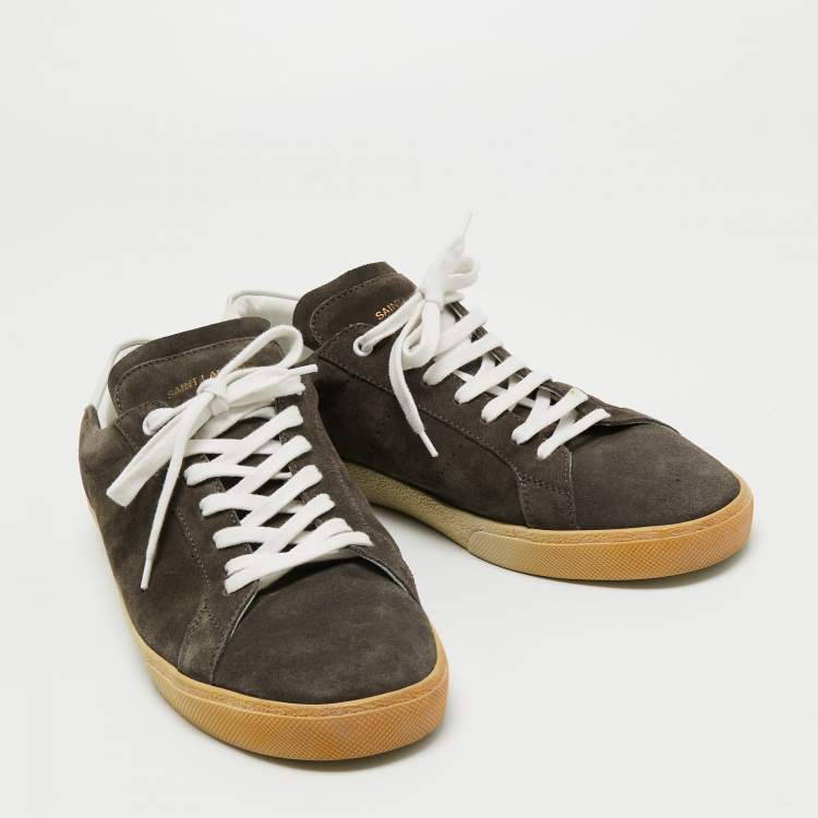 Pre Owned Saint Laurent Dark Grey Suede Court Classic Low Top Sneakers Size 44