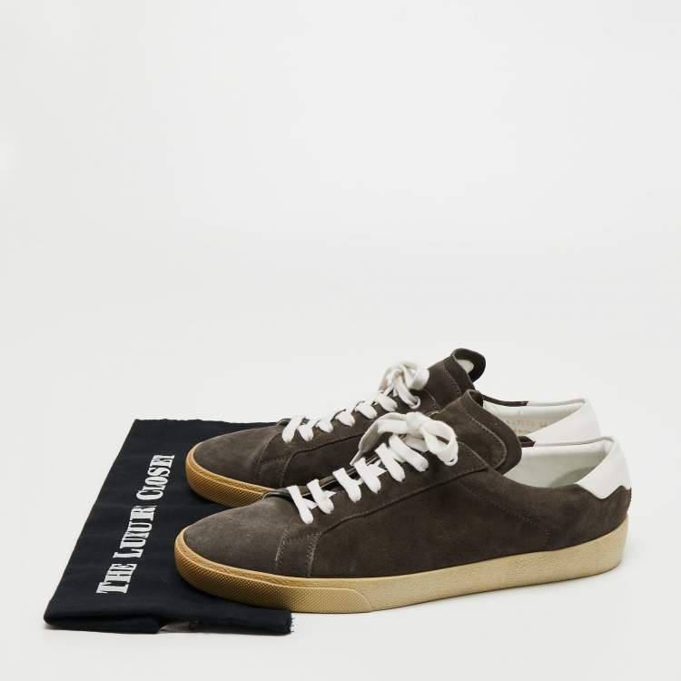 Pre Owned Saint Laurent Dark Grey Suede Court Classic Low Top Sneakers Size 44