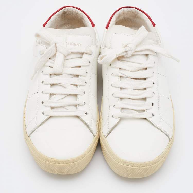 Pre Owned Saint Laurent White/Red Leather Low Top Sneakers Size 38