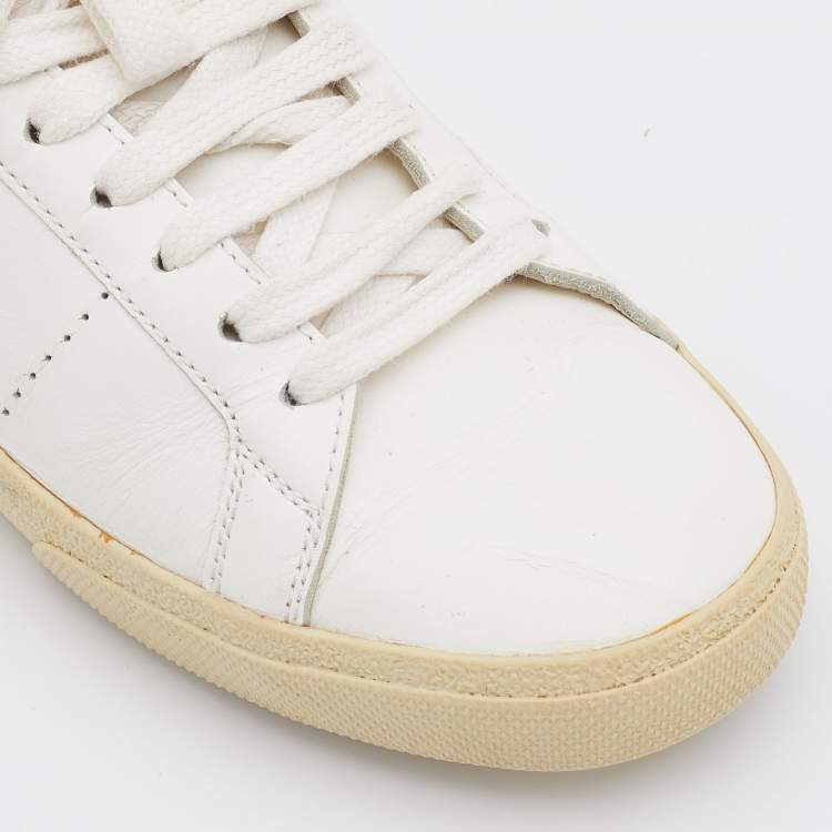 Pre Owned Saint Laurent White/Red Leather Low Top Sneakers Size 38