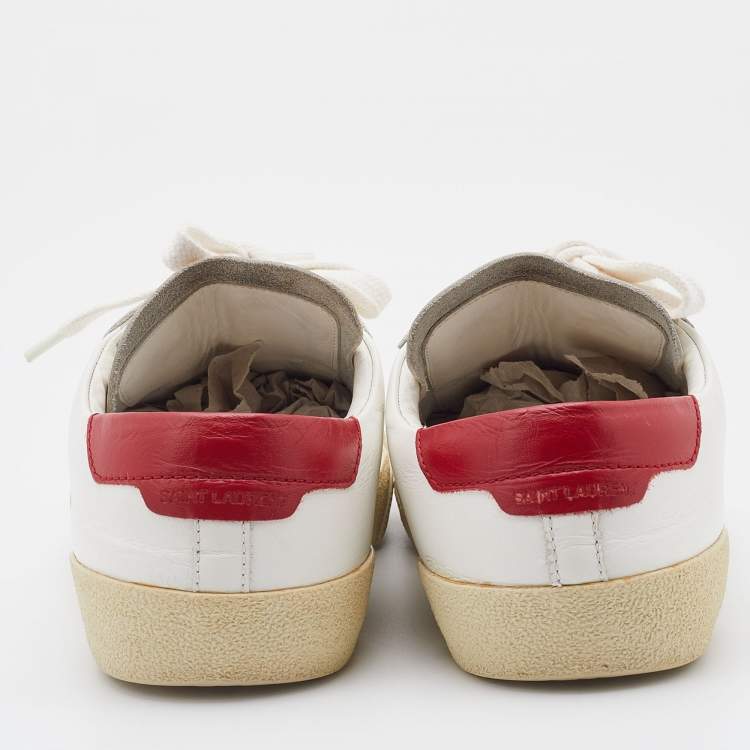 Pre Owned Saint Laurent White/Red Leather Low Top Sneakers Size 38