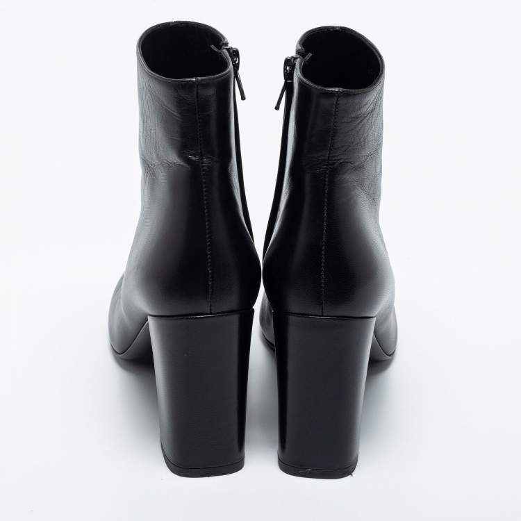 Pre Owned Saint Laurent Black Leather Ankle Boots Size 38