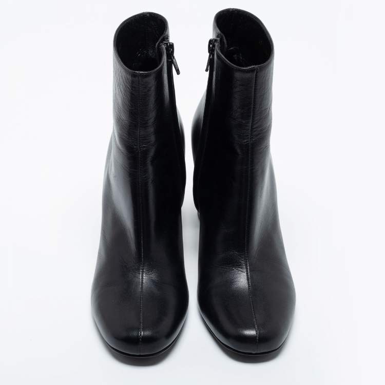 Pre Owned Saint Laurent Black Leather Ankle Boots Size 38
