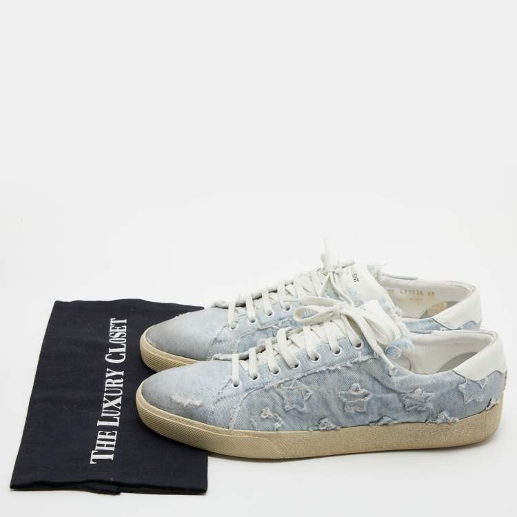 Pre Owned Saint Laurent Blue/White Denim and Leather Star Low Top Sneakers Size 45