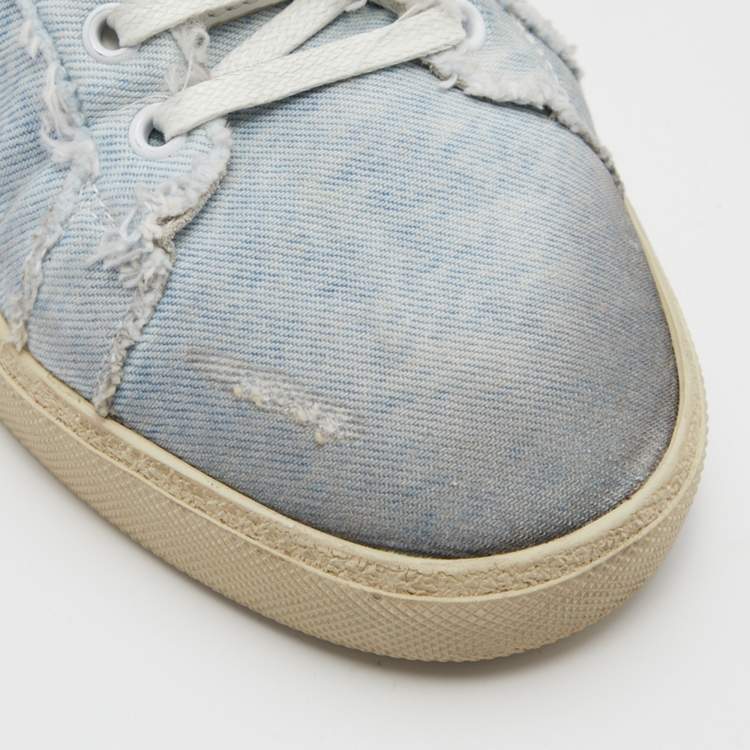Pre Owned Saint Laurent Blue/White Denim and Leather Star Low Top Sneakers Size 45