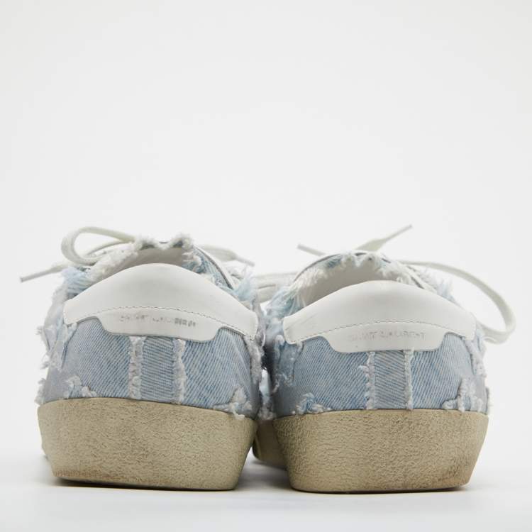 Pre Owned Saint Laurent Blue/White Denim and Leather Star Low Top Sneakers Size 45