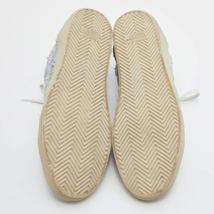 Pre Owned Saint Laurent Blue/White Denim and Leather Star Low Top Sneakers Size 45