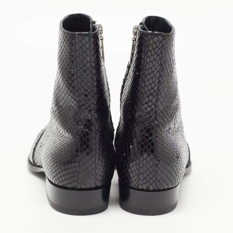 Pre Owned Saint Laurent Black Python Leather Lukas Boots Size 43