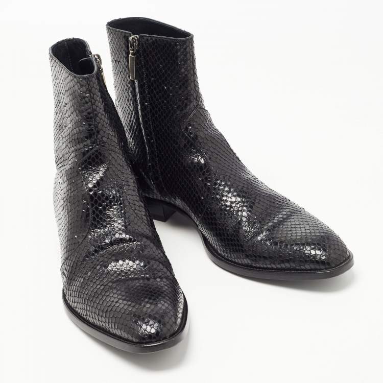 Pre Owned Saint Laurent Black Python Leather Lukas Boots Size 43