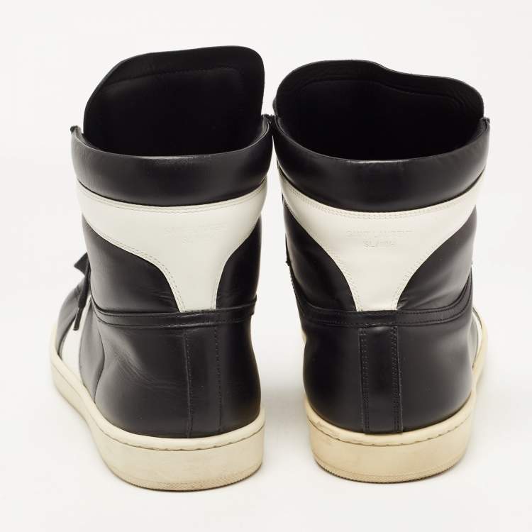 Pre Owned Saint Laurent Black/White Leather Court Classic High Top Sneakers Size 43