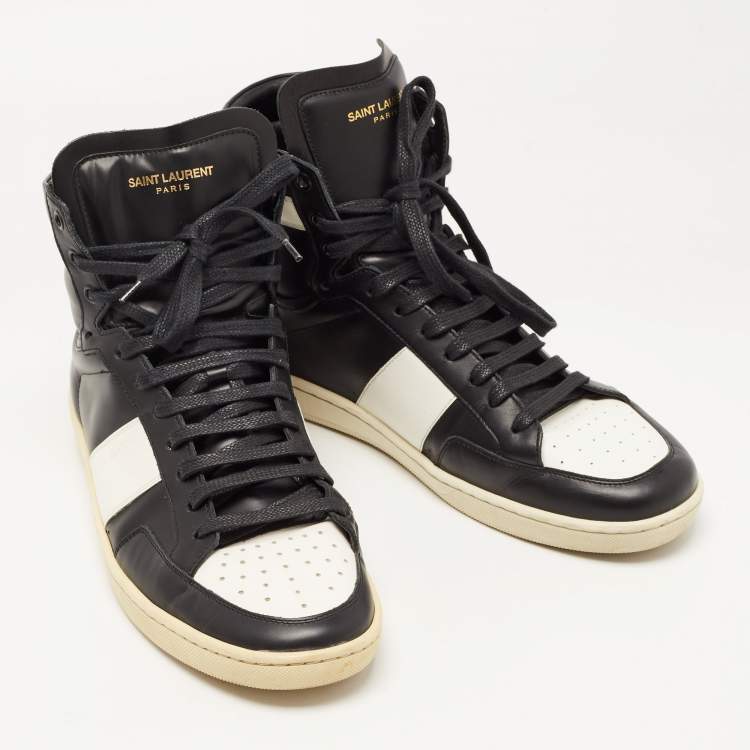 Pre Owned Saint Laurent Black/White Leather Court Classic High Top Sneakers Size 43