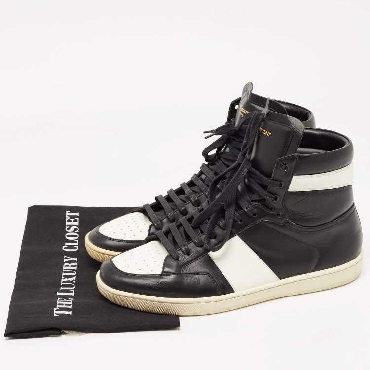 Pre Owned Saint Laurent Black/White Leather Court Classic High Top Sneakers Size 43