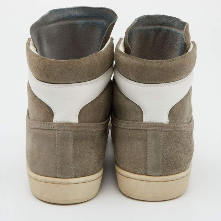 Pre Owned Saint Laurent Grey/White Suede and Leather High Top Sneakers Size 39