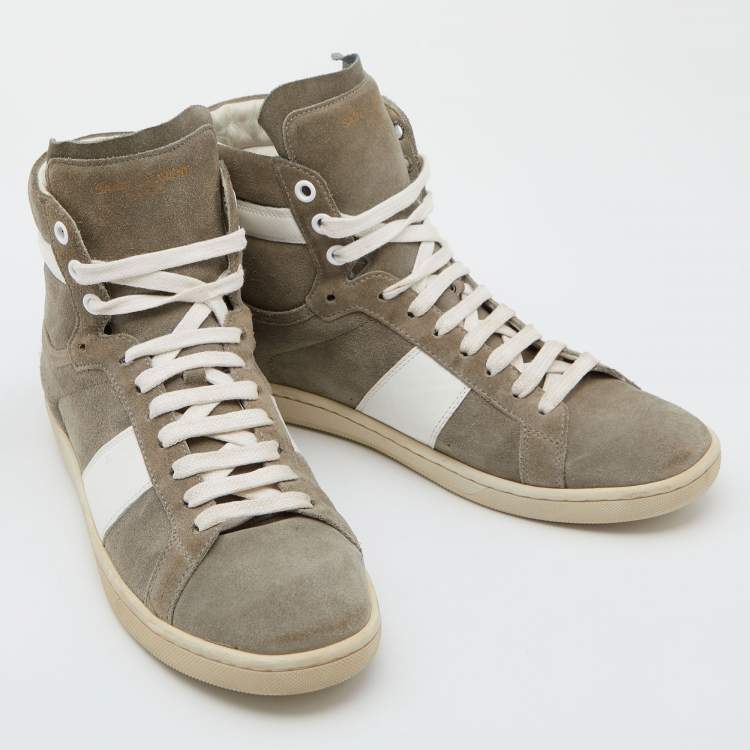 Pre Owned Saint Laurent Grey/White Suede and Leather High Top Sneakers Size 39