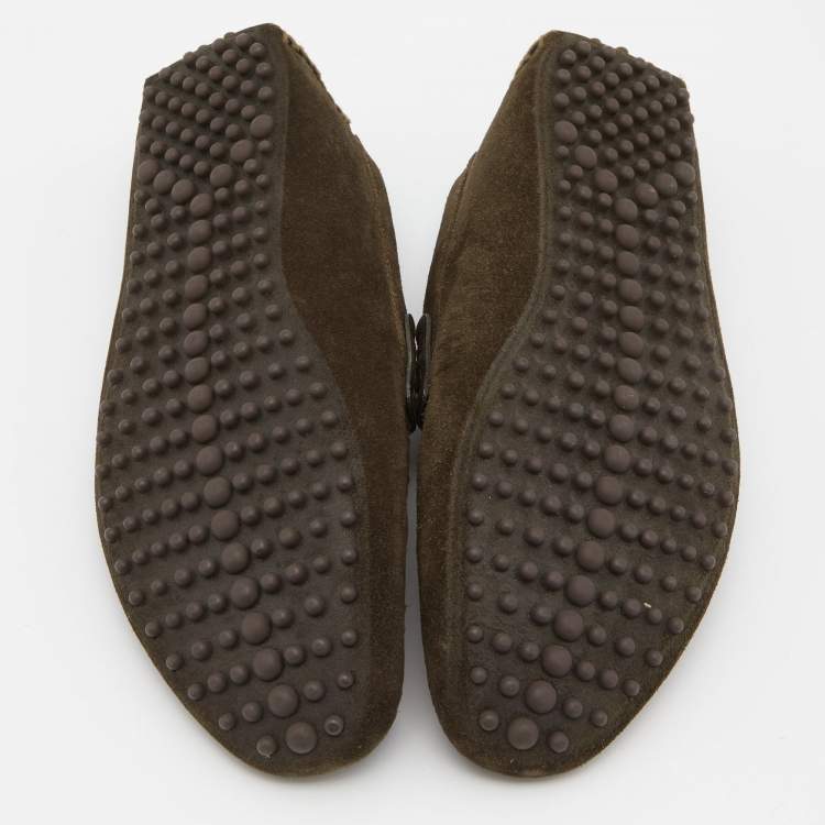 Pre Owned Saint Laurent Olive Green Suede Slip On Loafers Size 42