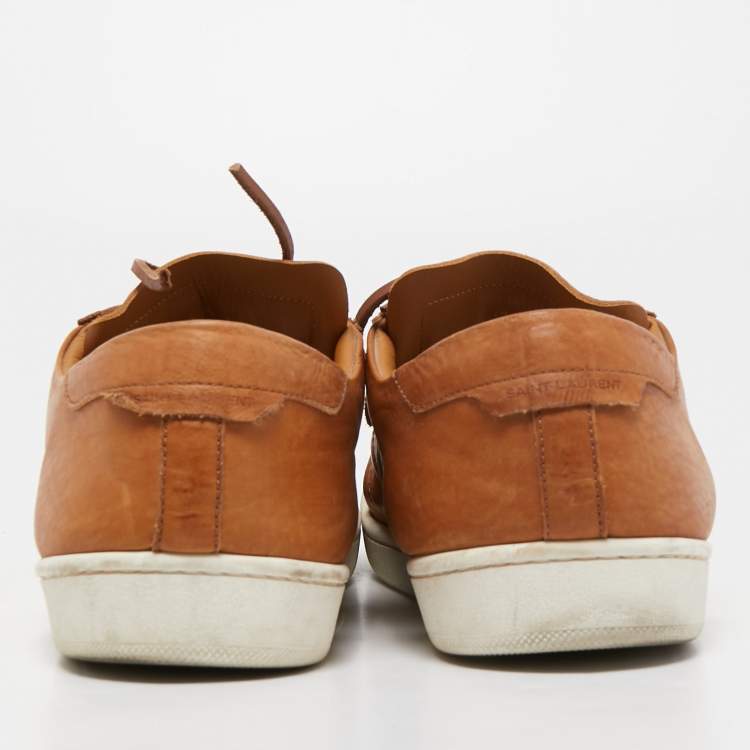 Pre Owned Saint Laurent Paris Brown Leather Low Top Sneakers Size 41