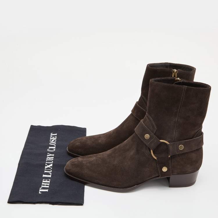 Pre Owned  Saint Laurent Dark Brown Suede Ankle Boots Size 42
