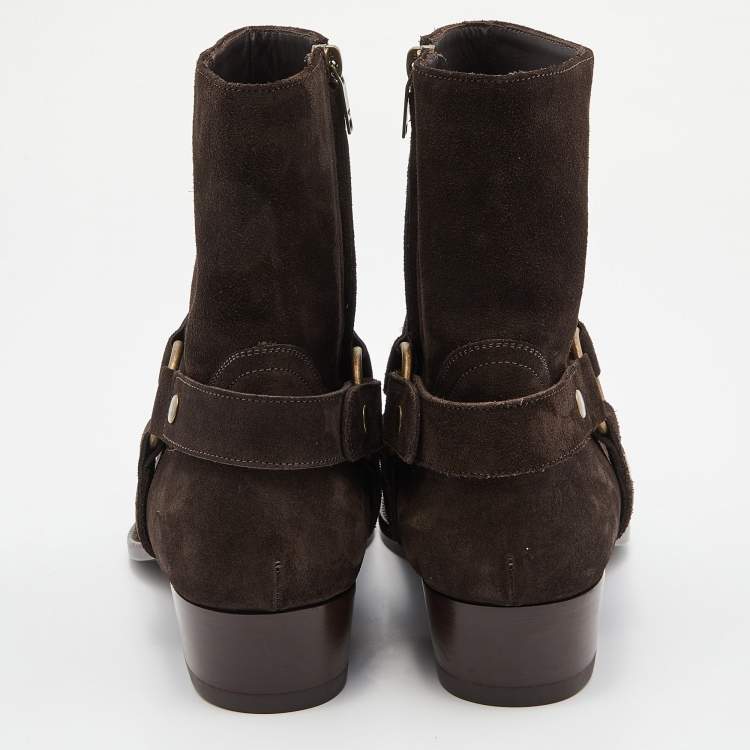 Pre Owned  Saint Laurent Dark Brown Suede Ankle Boots Size 42