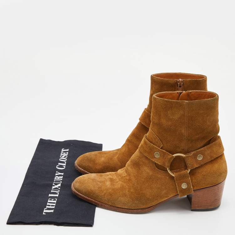 Pre Owned  Saint Laurent Tan Suede Ankle Length Boots Size 42