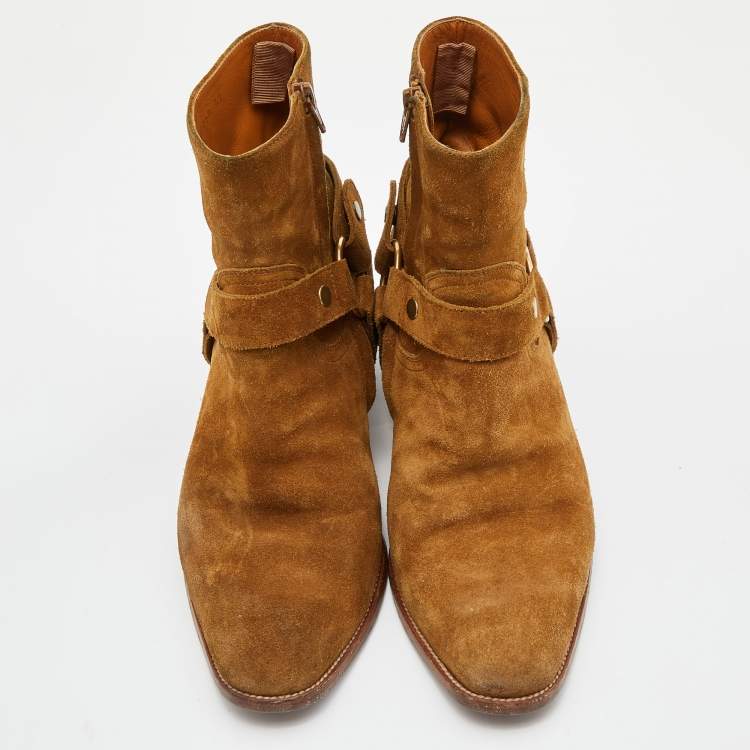 Pre Owned  Saint Laurent Tan Suede Ankle Length Boots Size 42