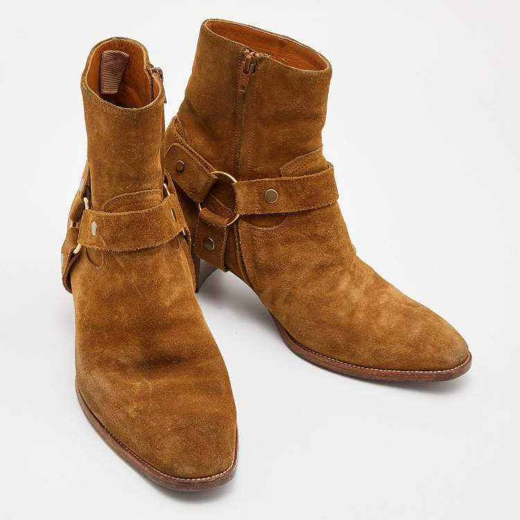 Pre Owned  Saint Laurent Tan Suede Ankle Length Boots Size 42