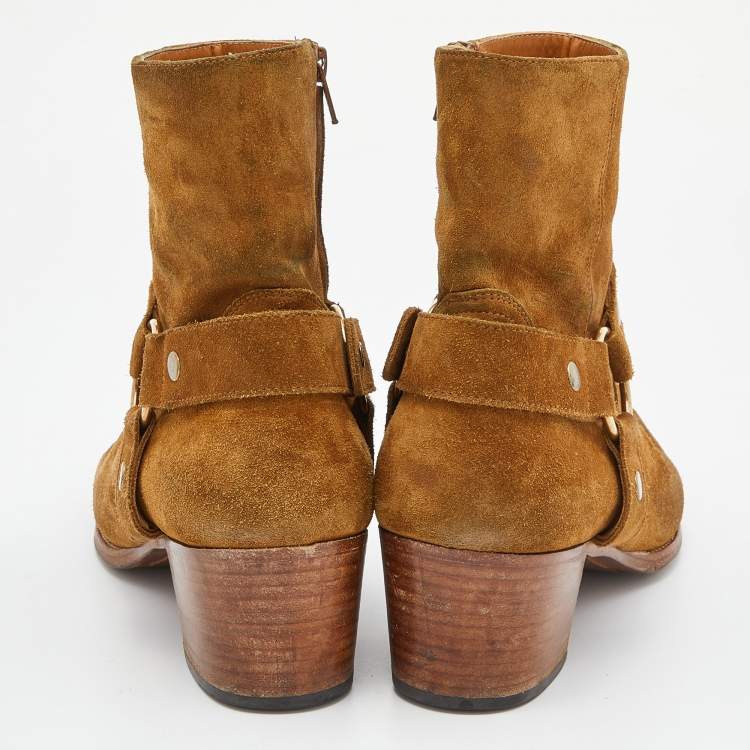 Pre Owned  Saint Laurent Tan Suede Ankle Length Boots Size 42