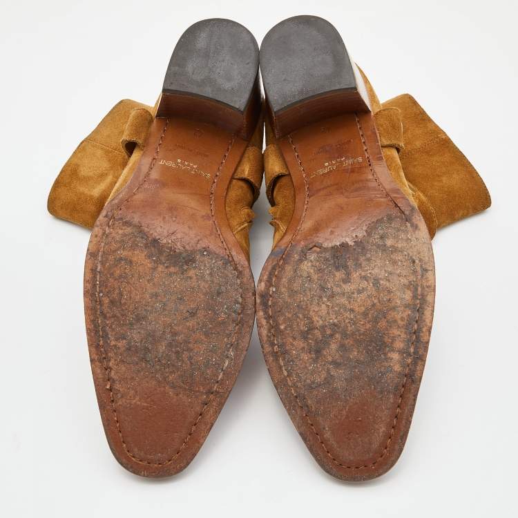 Pre Owned  Saint Laurent Tan Suede Ankle Length Boots Size 42