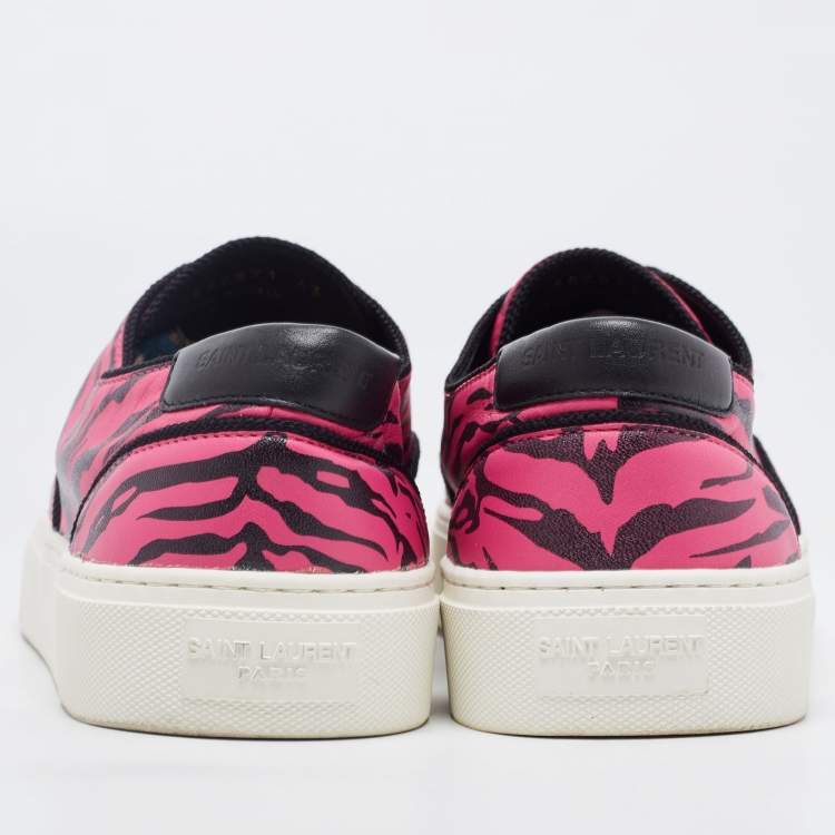 Pre Owned Saint Laurent Pink/Black Leather Zebra Print Venice Sneakers Size 43