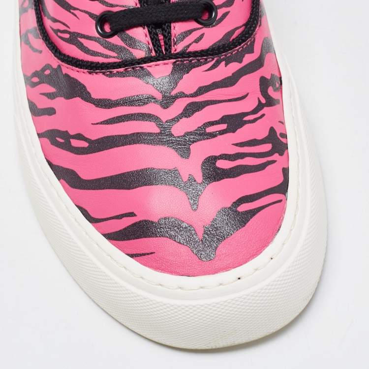 Pre Owned Saint Laurent Pink/Black Leather Zebra Print Venice Sneakers Size 43
