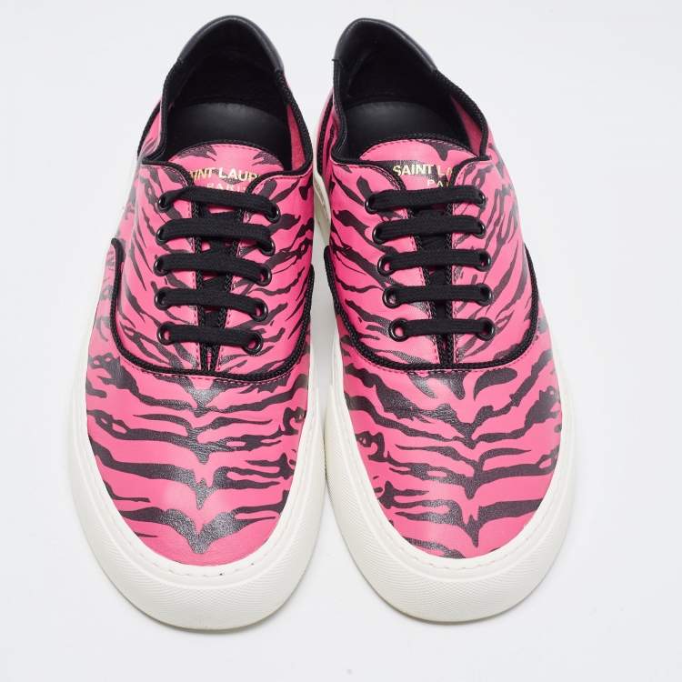 Pre Owned Saint Laurent Pink/Black Leather Zebra Print Venice Sneakers Size 43