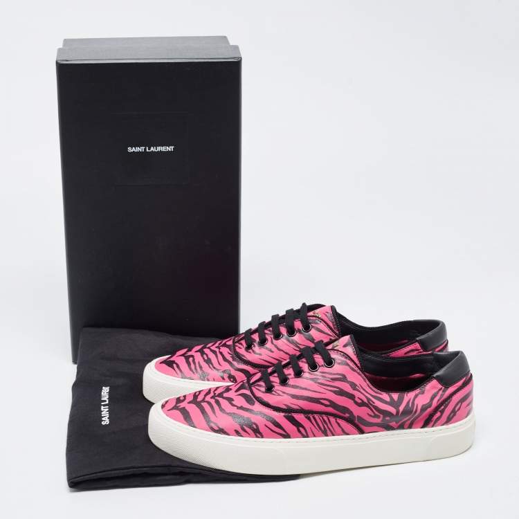 Pre Owned Saint Laurent Pink/Black Leather Zebra Print Venice Sneakers Size 43